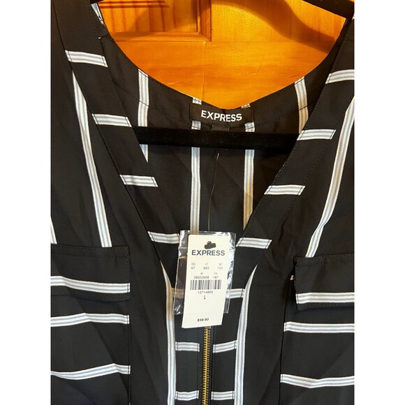 NWT Express Women's Zip Up V Neck Long Sleeve Chiffon Blouse Top - Picture 3 of 4